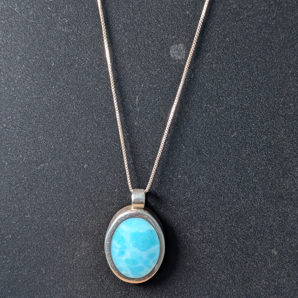 950 Sterling silver Cabochon Larimer pendant with 925 Sterling Silver Chain